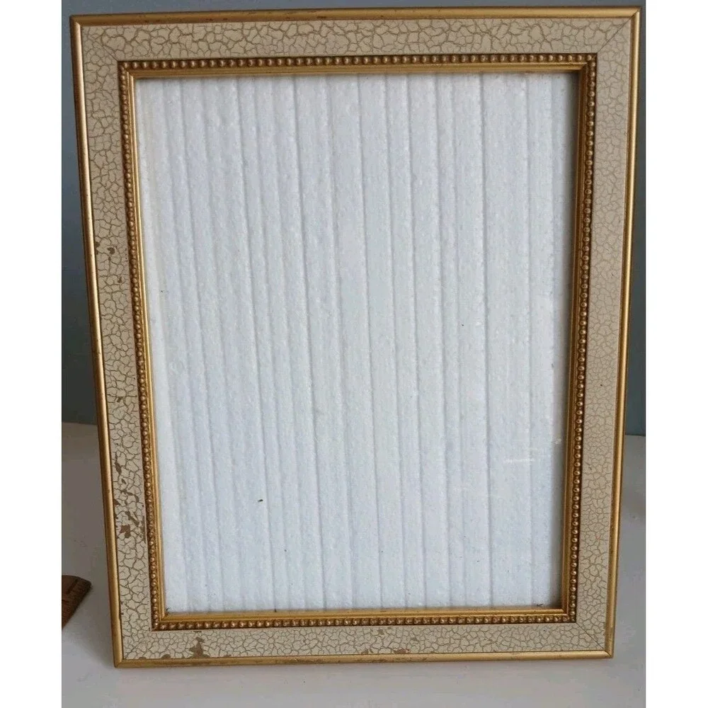 2001 Vtg Burnes Picture Frame  Gold W Crackle Paint  Design 8 X 10